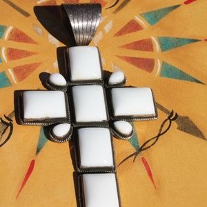 Massive Dan Dodson Sterling & White Onyx? Cross Pendant!